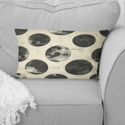 Black Charcoal  Retro Midcentury Circle II - Midcentury Lumbar Pillow