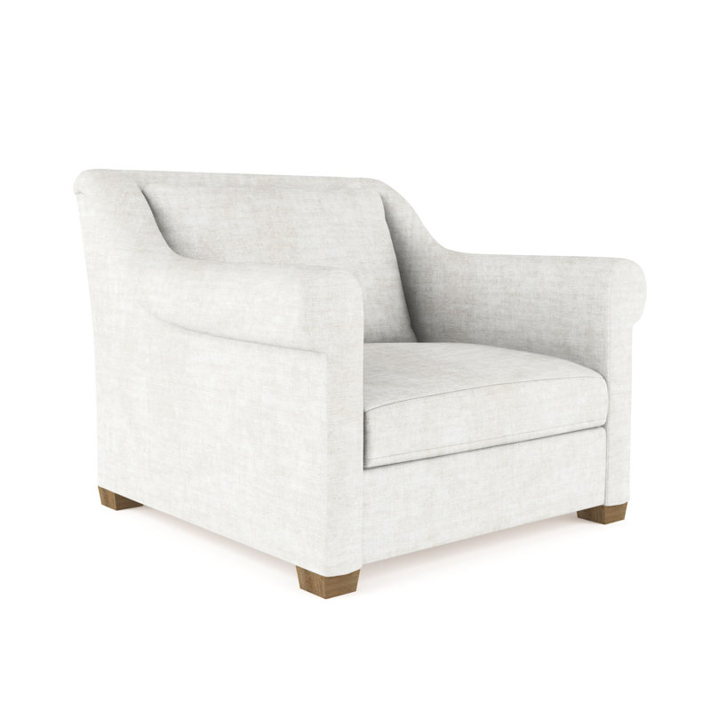 Transitional Armchair, Crushed Velvet Alabaster, 32" H x 43" W x 46" D, Weathered