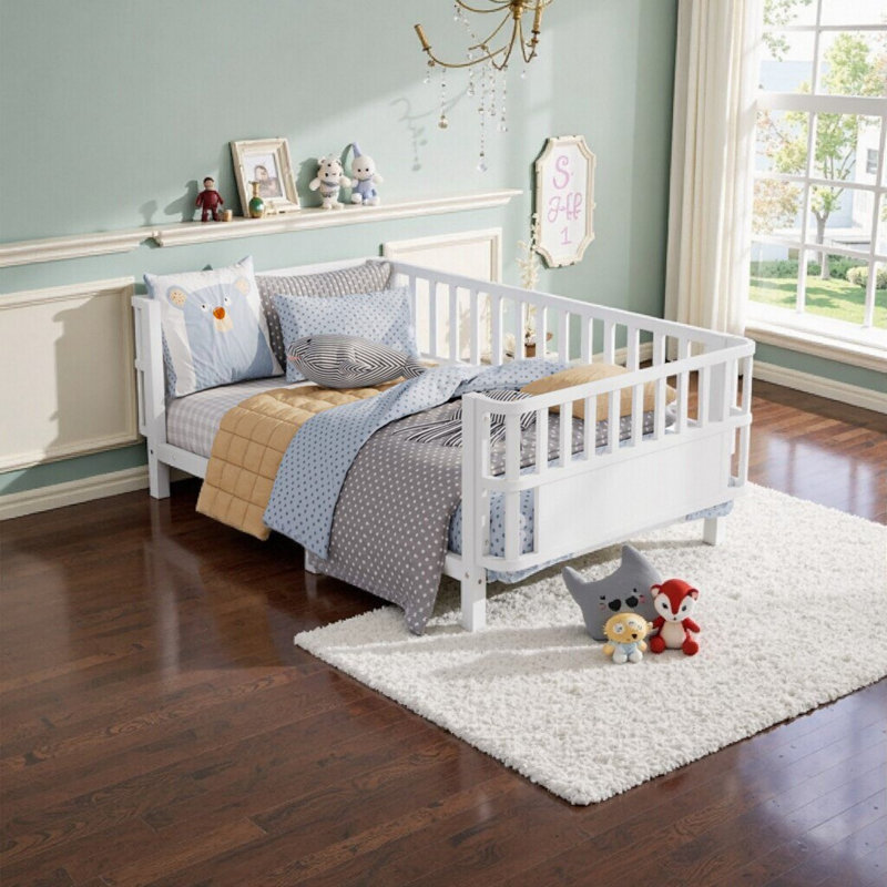 Lit plateforme en métal à profil bas pour enfants, simple / double avec rails de sécurité, cadre en MDF durable pour un accès facile