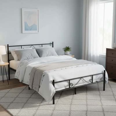 Metal Bed Frame with Beard Design Headboard