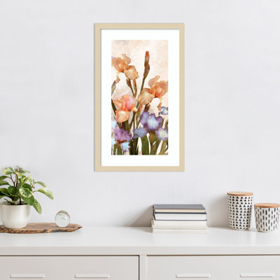 «Irises Panel IV» par Alonzo Saunders, reproduction d'art encadrée sur bois