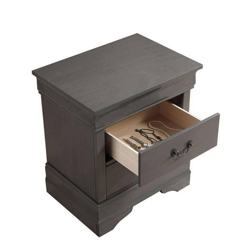 Louis Philippe Solid Wood Nightstand With English Dovetail Construction And Antique Pulls, Gray