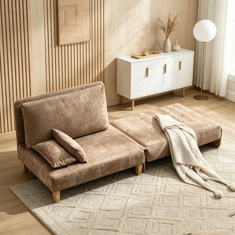 3-in-1 convertible sleeper,Foldable sofa bed recliner, Light Brown
