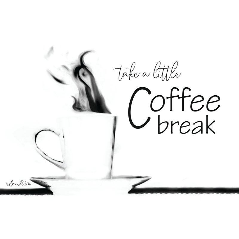 Take a Little Coffee Break - Peinture, H 20 po x l 30 po, Encadrement argenté, Non