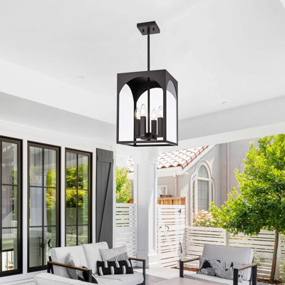 Luminaire suspendu d'extérieur à 4 lumières de style lustre en bronze huilé Farmhouse Farmhouse
