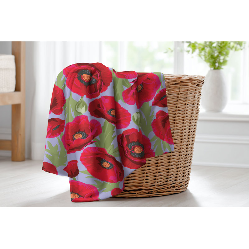 Couverture en velours de molleton Poppie, L 80 po x l 60 po, Floral pervenche