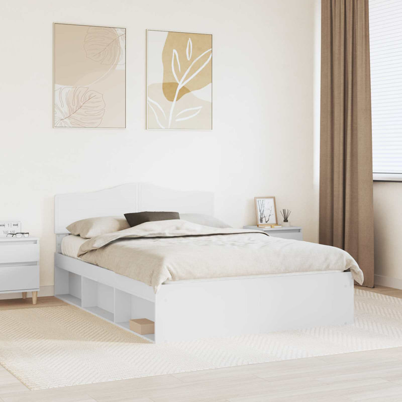 Solid Wood Bed, White, European Kingsize (160 x 200 cm)
