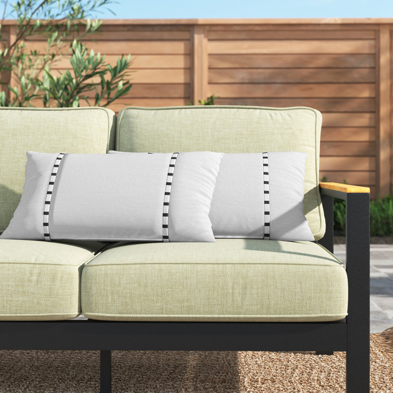 Keegan Plaid Sunbrella® Outdoor Reversible Throw Pillow, 12" x 18", White