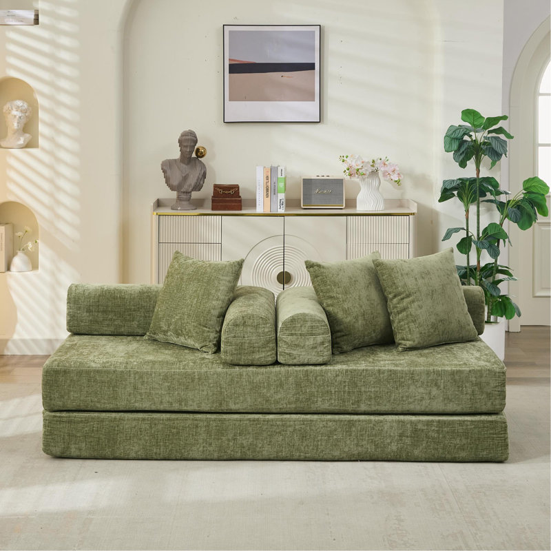Comfy Convertible Folding Mattress Couch, Floor Sofa Bed, Chenille Floor Sofa With Armrest, Floor Sofa Lounge Couch For Living Room Bedroom Lounge Studio