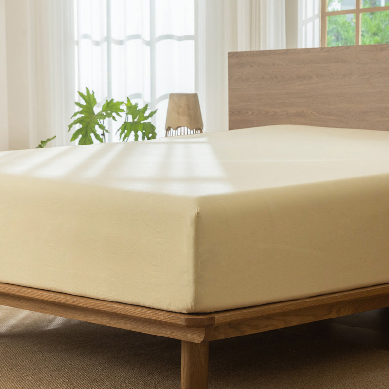 Drap-housse MooMee 100% coton lavé extra profond, Très grand lit, Jaune beurre
