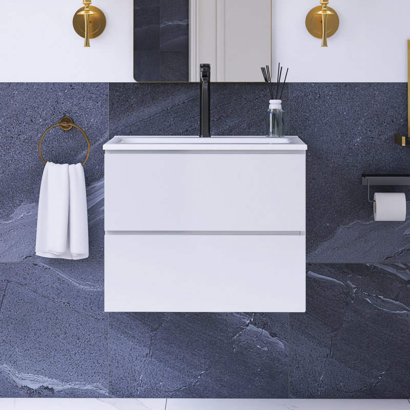 24 po W Meuble-lavabo mural simple avec un trou de robinet, Blanc