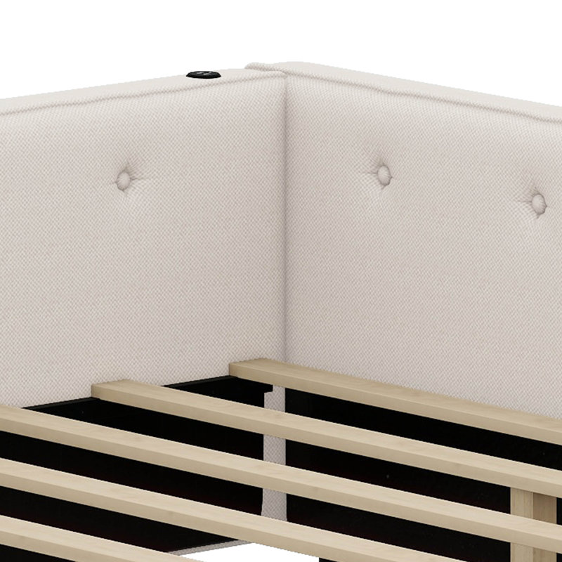 Lit plateforme tapissier avec port USB et 2 tiroirs, Double
