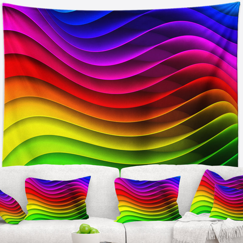 Tapisserie numérique à motif de vagues arc-en-ciel, H 50 po x l 60 po