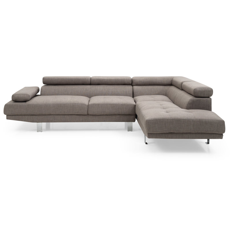 Mraz Modern Sectional, Faux Leather, Gray