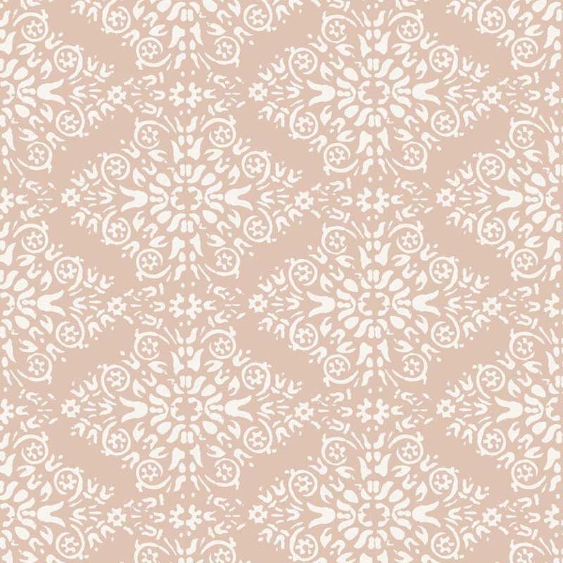 Lady Charlotte Timbre Damask 10' L x 25" W Peel and Stick Wallpaper Tile, Dusty Peach, Non-pasted, Faux Grasscloth