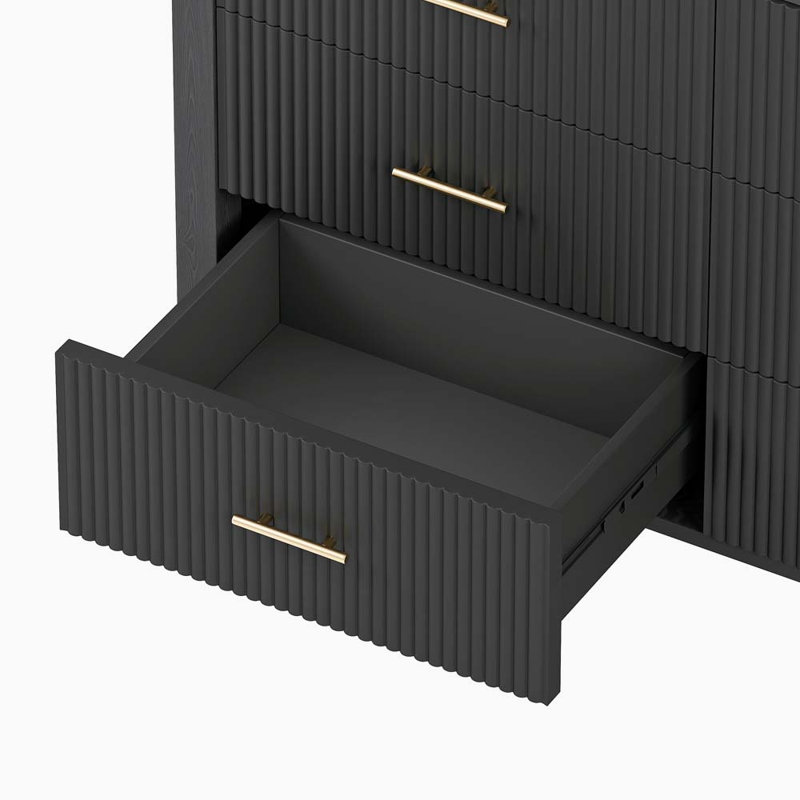 Commode 6 tiroirs avec poignée en métal pour chambre à coucher Pellenberg, armoire de rangement avec tiroir à rayures verticales
