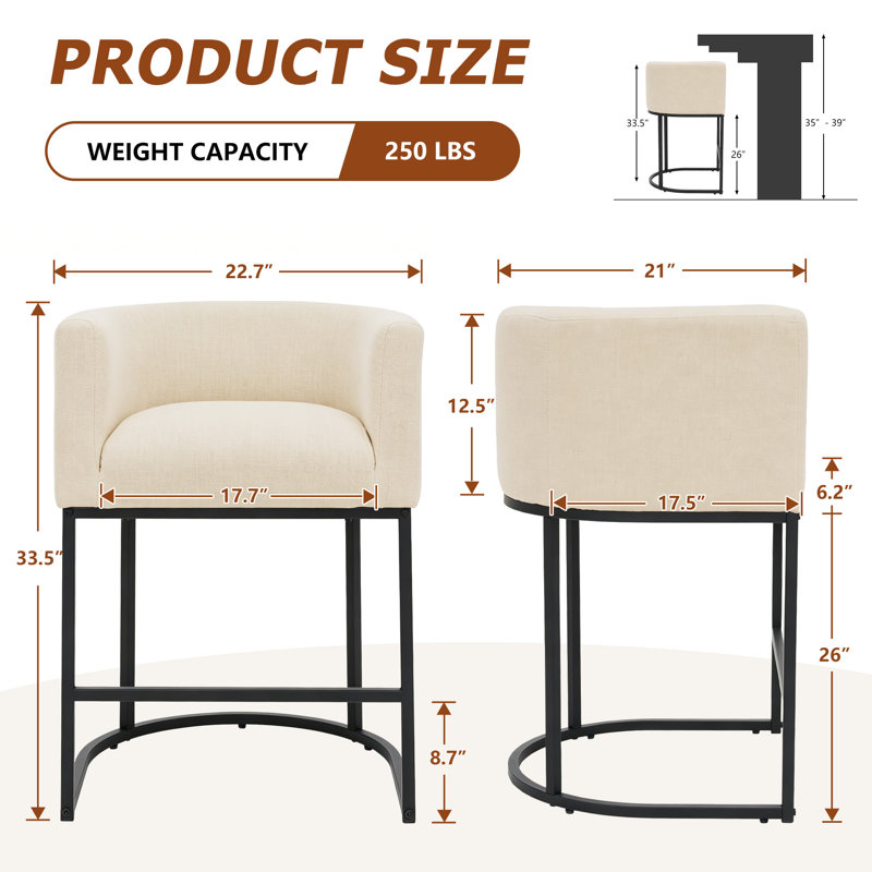 Tabouret de bar 26 po, Camel Seat/Black Frame, 1