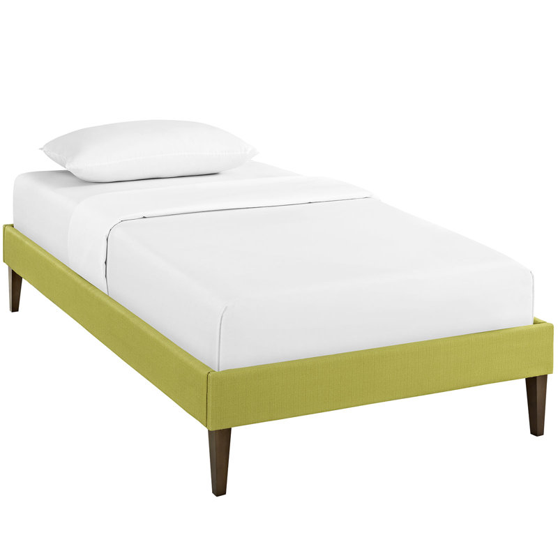 Lit en tissu de polyester et bois avec pieds fuselés carrés Sharon, Double, Azur