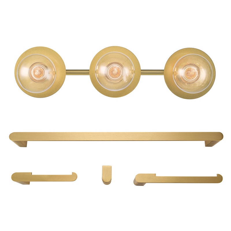 Rayleen 5-Piece Matte Brass All-In-One Bathroom Set with 20" 3-Light Vanity Light