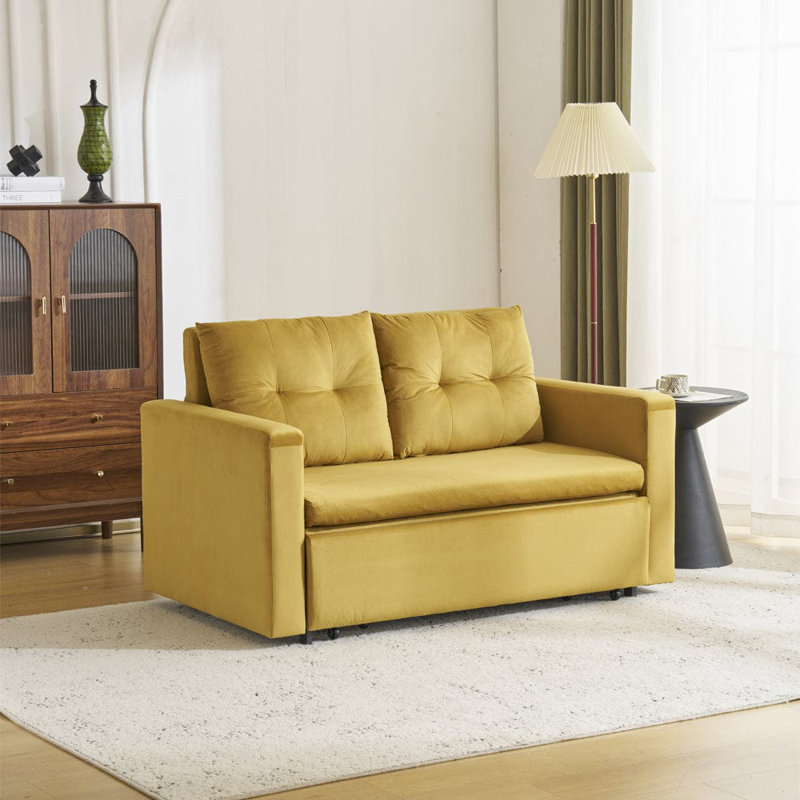 Ainur 2 Seater Sofa Bed, Mustard Velvet