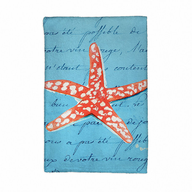 Serviette de thé en script corail étoile de mer