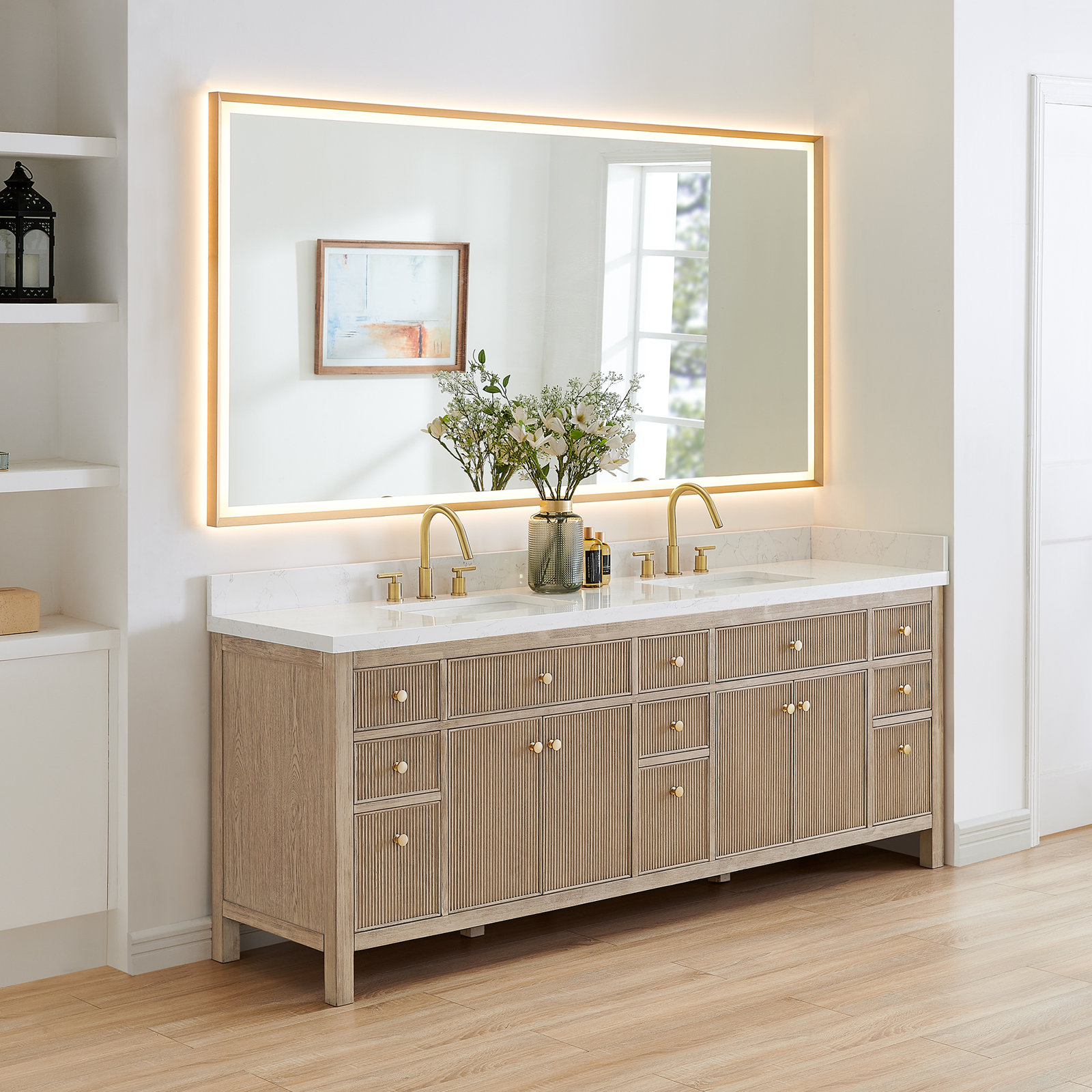Lala 84" Double Bathroom Vanity, Nature Oak