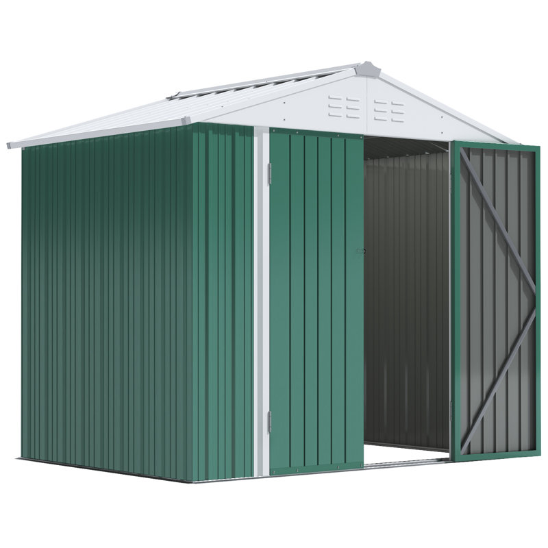 8 ft. W x 6 ft. D Metal Storage Shed, Green/White