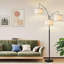 Rustic Matte Black-Beige Linen Arc Floor Lamp - Dimmable, Elegant Design, Easy Assembly-220199888