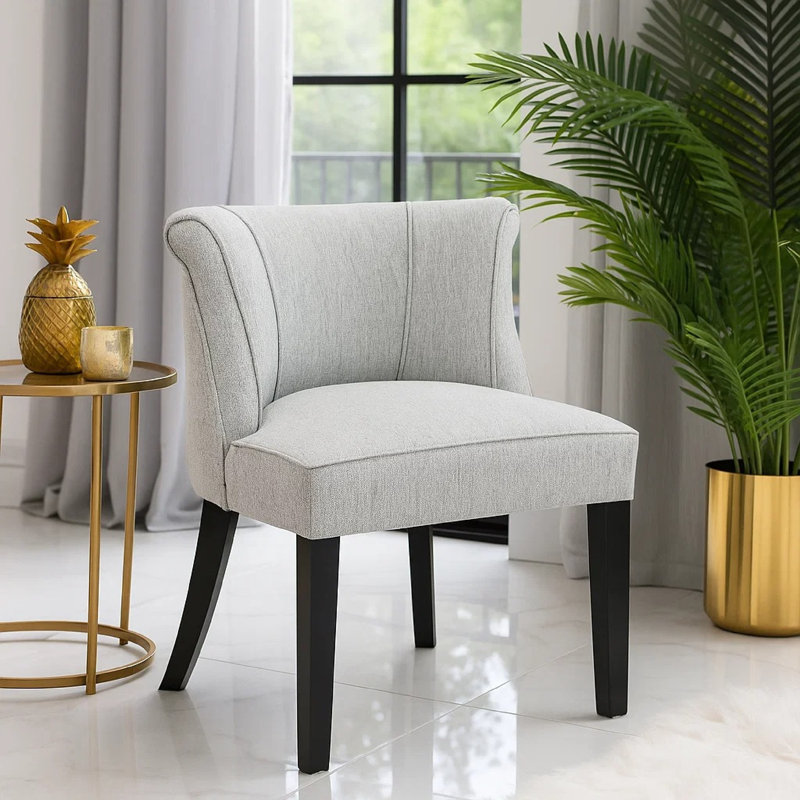 Chaise d'appoint Vasu, accents verticaux sur dossier incurvé, polyester gris