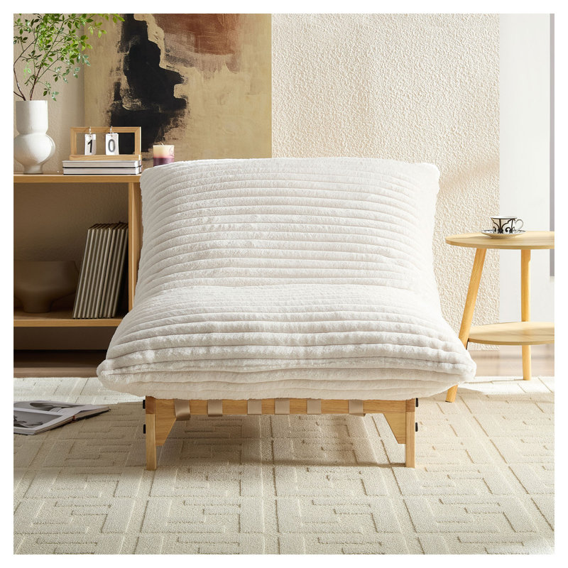 Canapé d'appoint sans accoudoirs, canapé en tissu de velours côtelé avec dossier - blanc cassé Accent pour salon et chambre à coucher