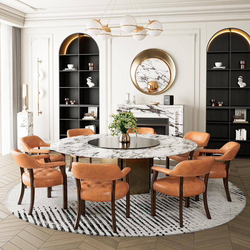 LUMERA Collection Tufted Arm Dining Chair Orange, Orange, Walnut
