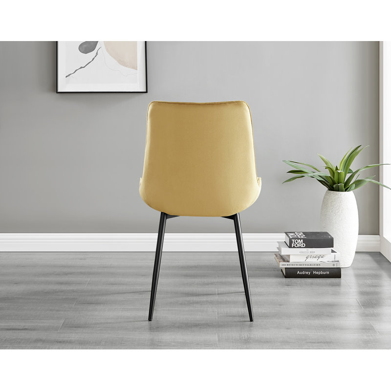 Sandy Classic Wood Effect & Metal Dining Table Set with 6 Luxury Velvet Dining Chairs, Mustard/Black