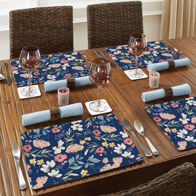 Meadow Blue Multi-Floral Decorative Hardboard Placemats with Protective Cork Backing 4 Pack