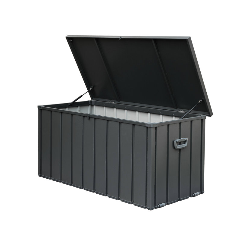 Domi Louvered 120 Gallons Gallon Water Resistant Resin Storage Bench with Lock and Wheels in Gray