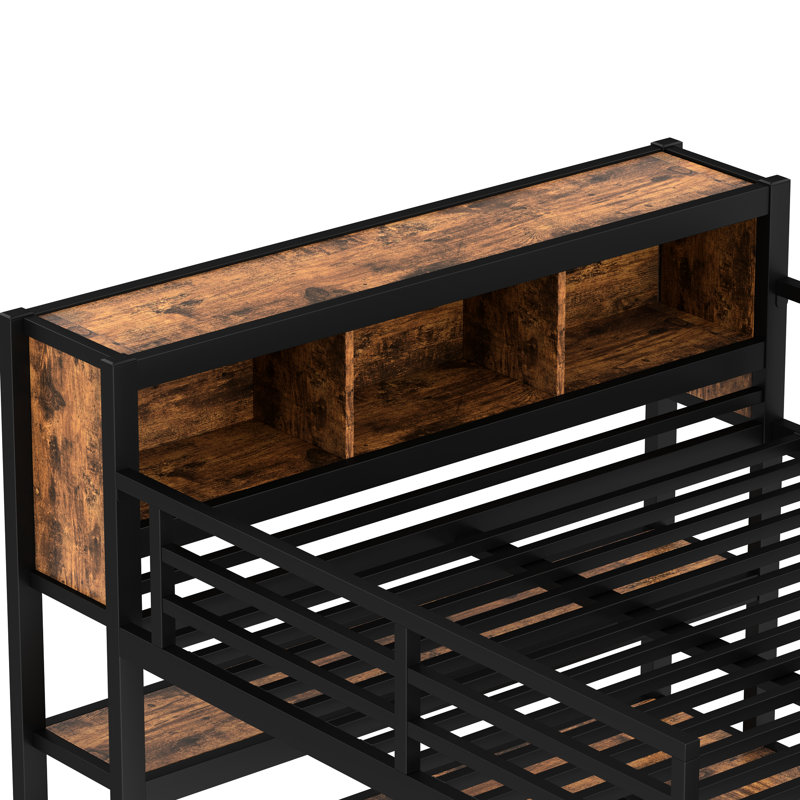 Style moderne, grand lit mezzanine en métal, bureau, rangement, garde-corps complet, lit robuste à assemblage facile avec garde-robe et convient aux pièces