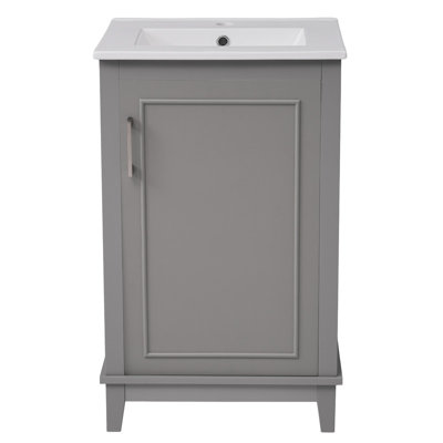 20" Modern Bathroom Vanity with Ceramic Basin, Ample Storage, Soft-Close Door