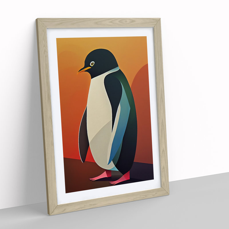 Perfect Penguin Abstract - Wall Art, 64cm H x 46cm W x 2cm D, Oak
