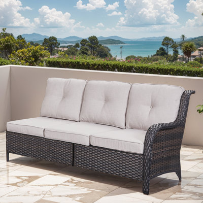 Deb 73.62" Wide Outdoor Wicker Patio Sectional With Cushions