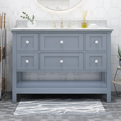 48'' Modern Bathroom Vanity with 5 Soft Close Drawers Bottom Shelf without sink