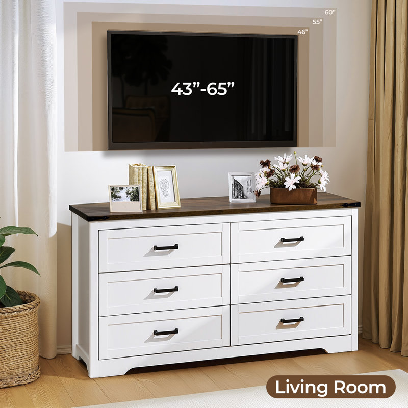 Millwood Pines Emryss 6-Drawer Dresser 54"W Double Dresser With Rustic Top Panel & Reviews | Wayfair Millwood Pines Emryss 6-Drawer Dresser 54"W Double Dresser With Rustic Top Panel & Reviews | Wayfair