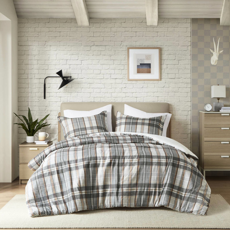 Housse de couette en microfibre à carreaux double / grand 3 pièces, étiquette, attaches intérieures et lavable à la machine pour une insertion sûre