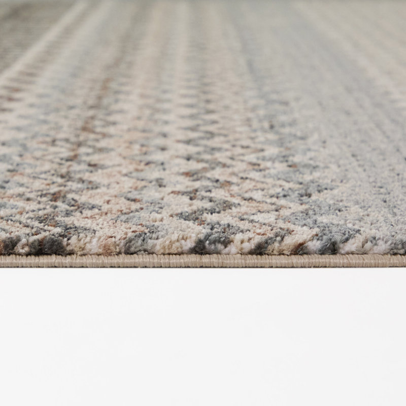 Tapis bohème à chevrons bleu Barreau, Bleu, 5 pi 3 po x 7 pi