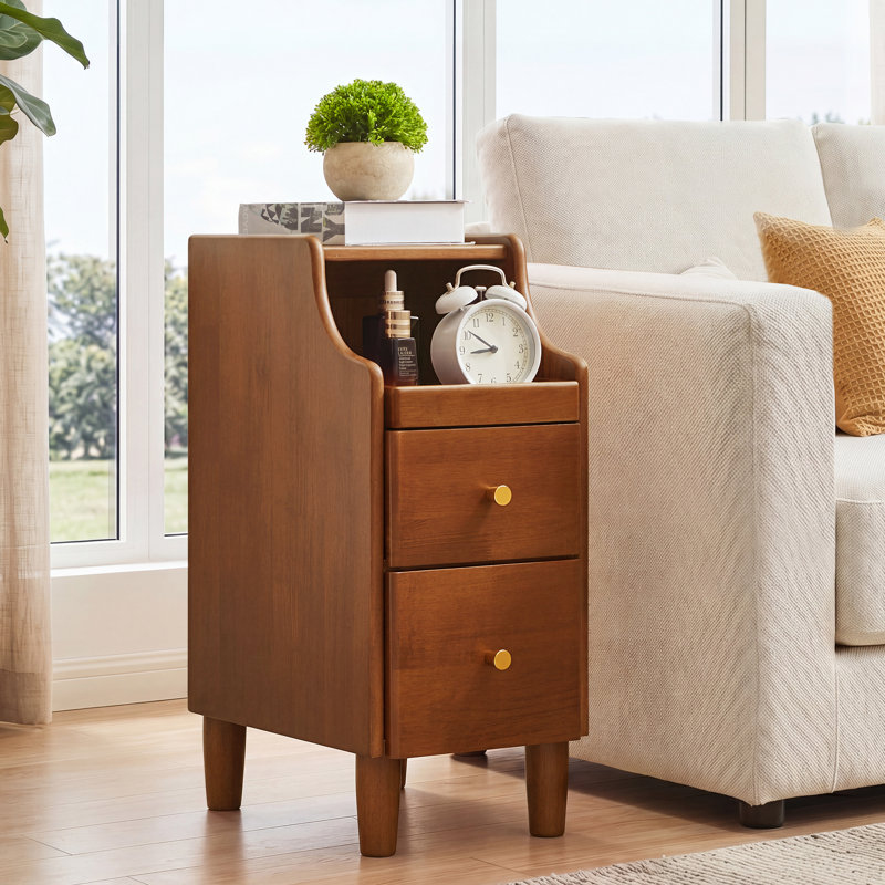 Solid Wood End Table With Storage, Walnut