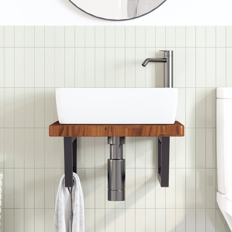  Tablette de lavabo murale en acier et bois de chêne massif, Noir