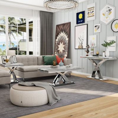 3-Piece Luxury Living Room Table Set Includes 1 Coffee Table & 1 Console Table & 1 End Table For Home Apartment Office,