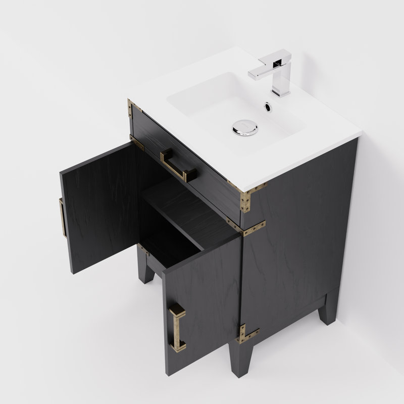 Ensemble de meuble-lavabo simple, plateau en acrylique et robinet en acrylique l 24 po x P 18 po Laurel, Chêne noir