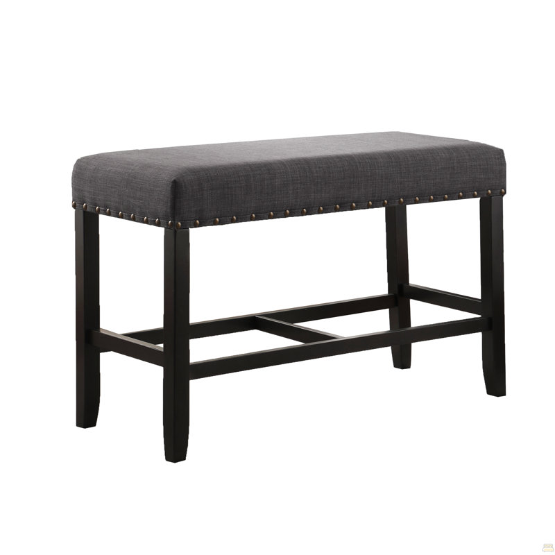 Biony Fabric Counter Height Dining Bench With Nailhead Trim, Grey, Gray