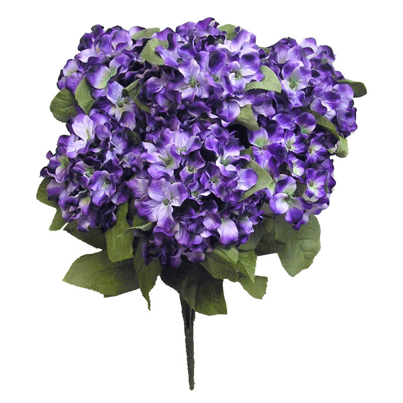 7 tiges d'hortensia artificielles en pleine floraison, Mauve