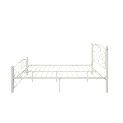 Queen Size White Metal Bed Frame, Unique Flower Feature, System, Fits All Mattress Types, No Box Spring Required, 8 - Inch Compatibility, Easy To Put by Red Barrel Studio