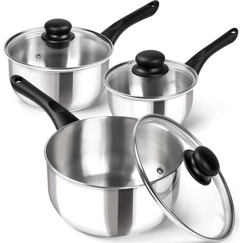Ensemble de casseroles en acier inoxydable avec couvercle 6 pièces et casseroles en acier inoxydable avec poignée en bakélite 1QT & 2QT & 3QT